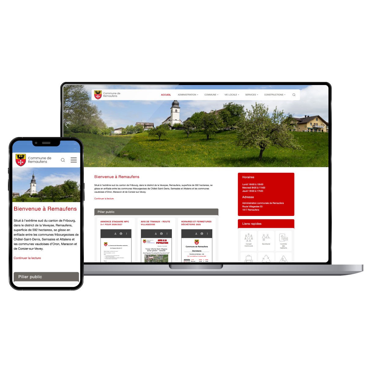 Site internet de la commune de Remaufens, en Veveyse, dans le canton de Fribourg